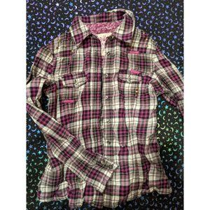 Mudd Long Sleeve Pink Plaid Button Down Shirt Girls Medium 10/12